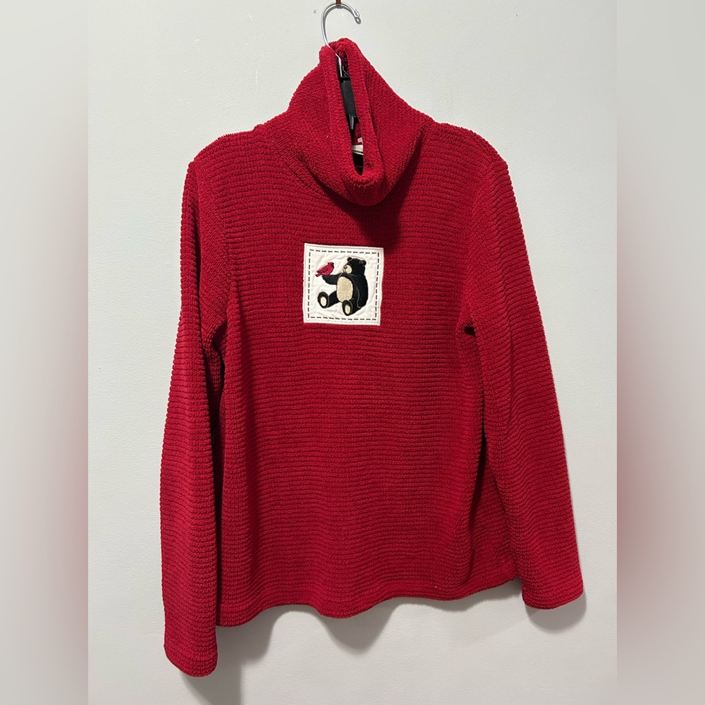 Christopher & Banks Vintage Red Turtle Neck Sweater with Bear patchwork